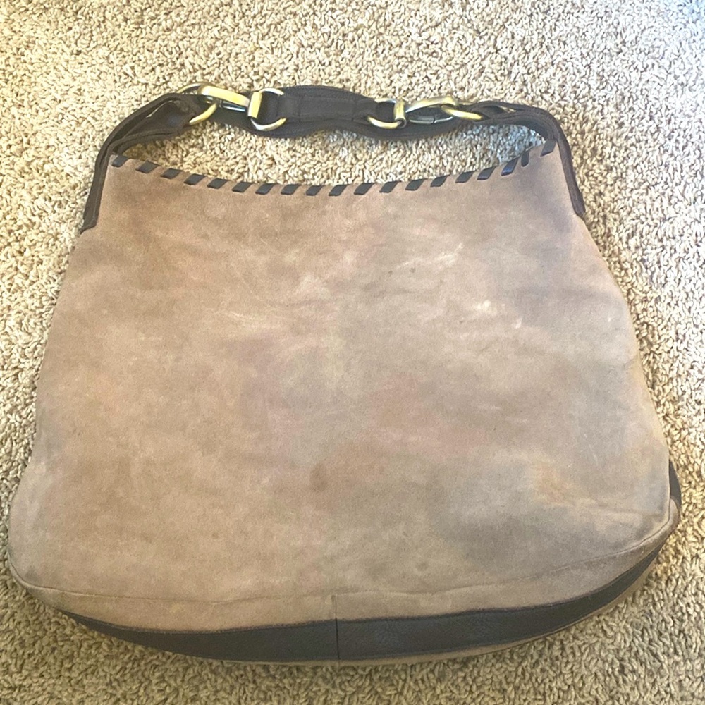 Carla Mancini taupe suede leather trim oversized shoulder bag